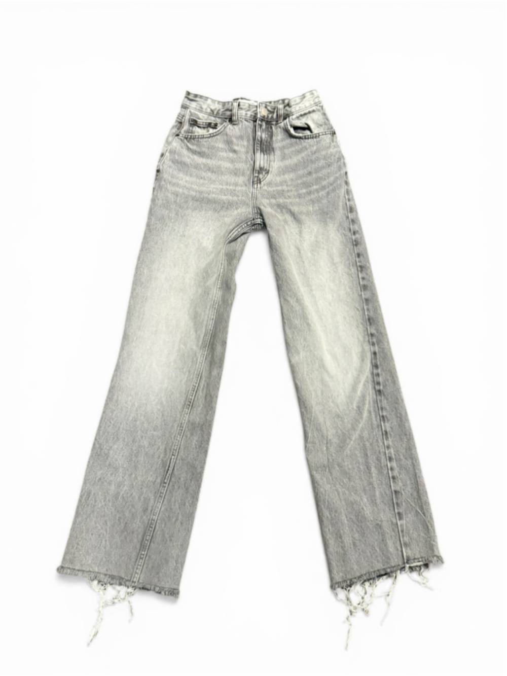 Pull & Bear Women's Acid Wash Gray Straight Leg Raw Hem High Rise Sz 2